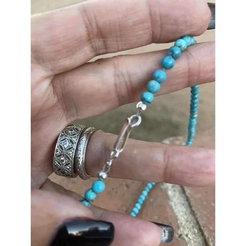 Navajo Royston Green Turquoise & Sterling Silver 16 Inch Necklace - Picture 6 of 10